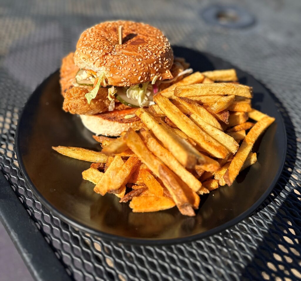 Fried chicken sandwich and fries