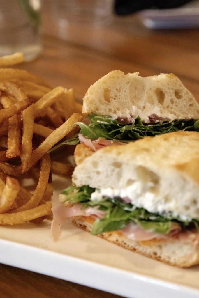Prosciutto, arugula, and burrata sandwich