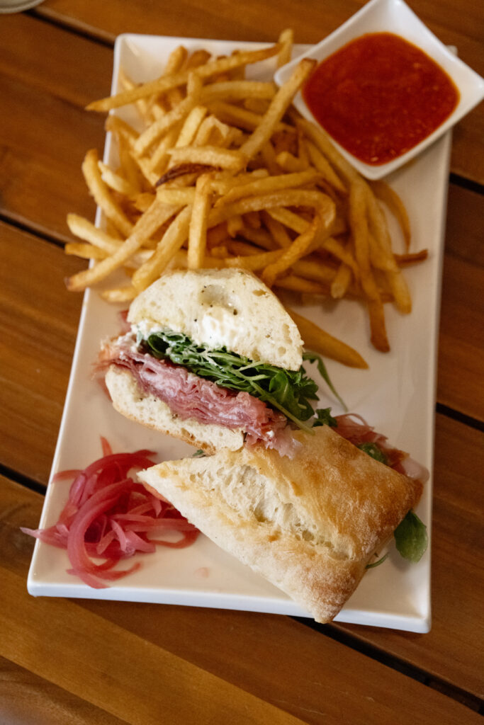 Mortadella sandwich with fries