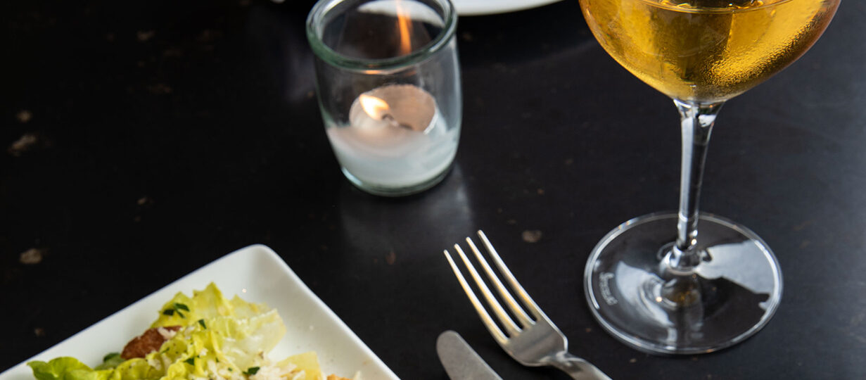 wine and salad